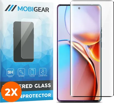 Produktbild von Mobigear Premium 4.99 Motorola Edge 40 Pro Panzerglas Gehärtetes Glas Displayschutz - Hüllenfreundlich - Schwarz (2er Pack)