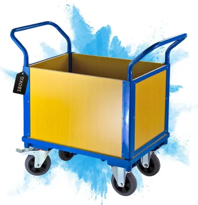Produktbild von Transportwagen Doppelstirnwand + 2 Wände | HxBxL 94x50x102cm | Traglast 180kg | Lichtblau