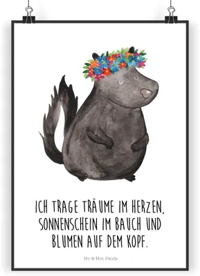 Produktbild von Mr. & Mrs. Panda Bild Stinktier Mädchen DIN A3 - Weiß - Geschenk, Yoga, Raubtier, Plakat, drucke, Namaste, wanddeko, Wildtier, Skunk, typografie poster, Wanddekoration