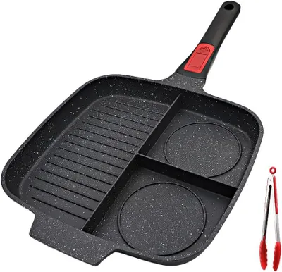 Produktbild von Grillpfanne 28 x 24 cm, 3-in-1, Antihaftbeschichtung, mit abnehmbarem Griff, für Induktion
