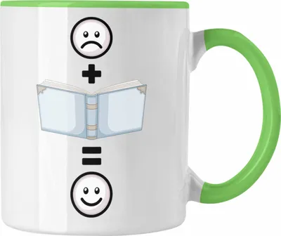 Produktbild von Trendation - Lesen Tasse Geschenk für Leseratte Bücher Lesen Lustige Geschenkidee :( + Buch = :) (Grün)