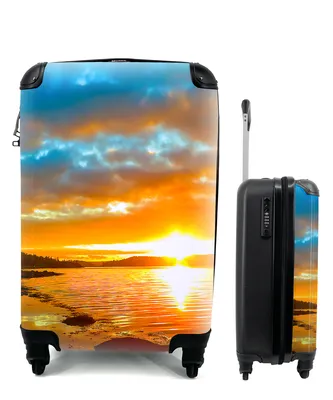 Produktbild von MuchoWow® Koffer Handgepäck Trolley Rollkoffer Kleine Reisekoffer mit 4 Rollen - Sonne - Landschaft - Wasser - Bäume - Cabin Size < 55x40x23 cm & 55x40x20 cm - Fotokoffer - Kabinenkoffer - Boardgepäck - Reise-Box - Reisekoffer - Reisegepäck - Koffer mit Bild - Trolley für Kinder