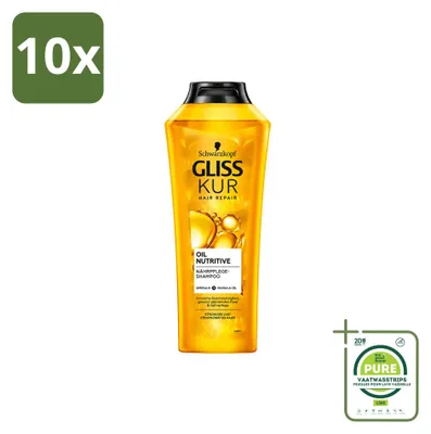 Productafbeelding van 10 x Gliss Kur Oil Nutritive Shampoo voor droog en beschadigd haar, 400 ml - Grote verpakking - 10 stuks
