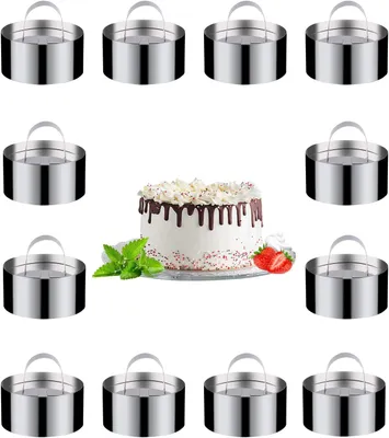 Produktbild von Dessertringe und Servierringe – Set mit 12 Stück – Lebensmittelsiegelringe – Kleines Ring-Set – Edelstahl-Mousse-Ringe – Kuchenformen