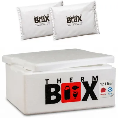 Produktbild von THERM BOX Styroporbox 12W mit 2x Kühlakku für Kühlbox 12L Innen: 33,5x23,x15cm Transportbox Thermobehälter Wiederverwendbar