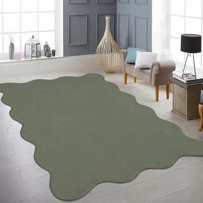 Image de Tapis in forest green doux shaggy moderne forme de vague Taille - 160 x 220 cm