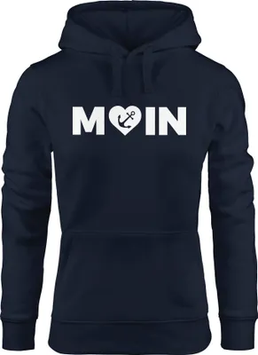 Produktbild von Cooler Kapuzen-Pullover Damen Moin Love Herz mit Anker Nordsee Hoodie Moonworks® navy M