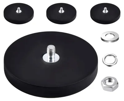 Produktbild von 4 gummibeschichtete Magnete mit über 8,5 kg Haftkraft, kratzfeste Magnethalterung mit Neodym-Magnetbasis und M6-Gewindebolzen