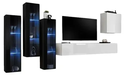 Produktbild von Meublorama AM-SWITCH 13-ZW SW 13*5C/96KG, 5 Tür(en), Weiß, Mitteldichte Faserplatte (MDF), 9 Schublade(n), 400 mm, 3300 mm