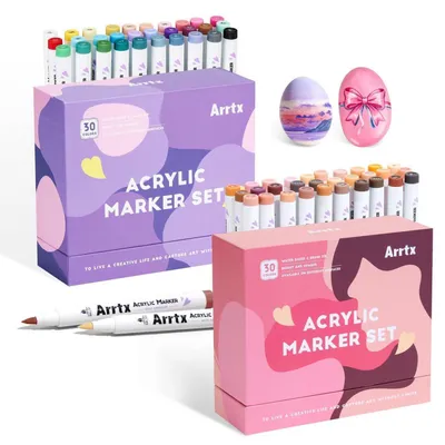 Produktbild von Acrylmalstifte 56 Farben für Steinmalerei, Pastell- & Hauttöne, 60-teiliges Set