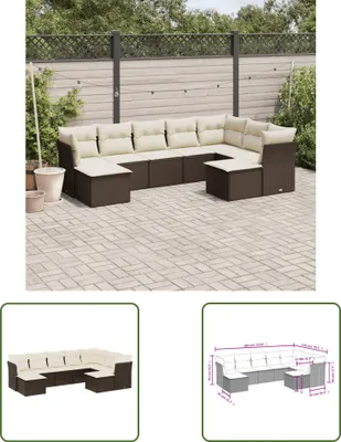 Produktbild von The Living Store 9-tlg. Garten-Sofagarnitur mit Kissen Braun Poly Rattan