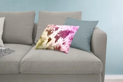 Produktbild von MuchoWow® Zierkissen Sofakissen Wohnzimmer Dekokissen 60x40 cm Weltkarte - Gelb - Lila - Kopfkissen - Polster mit Foto