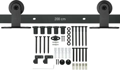 Immagine prodotto di Sistema di porte scorrevoli Natural Goods Berlin MODELLO T, verniciato a polvere, 2m o 4m, porta per fienile, porta per cucina, divisorio per ambienti, raccordo, porta per fienile, nero, modello "T 200"
