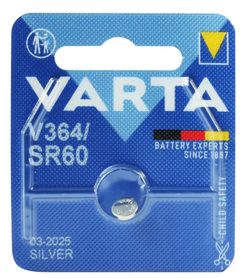 Imagen del producto de Varta, 1 unidad, 1.55V, tipo V 364, óxido de plata, tipo botón/moneda, 1.55 V, 2.15 mm, 6.8 mm, 0.33 g