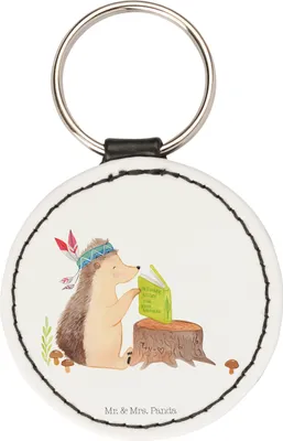 Produktbild von Mr. & Mrs. Panda Schlüsselanhänger Igel Federschmuck - Weiß - Geschenk, mini, Taschenanhänger, Lagerfeuer, anhänger schlüssel, Abenteuer, schlüsselbund, Tiere, Camping