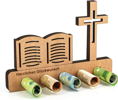 Productafbeelding van Communie verjaardag geldgeschenk hout - Bijbel geldgeschenk - Vormcadeau - Geschenken van hout