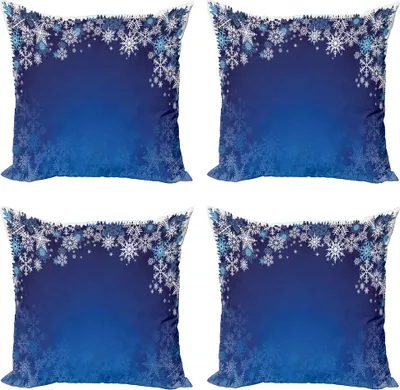 Produktbild von ABAKUHAUS Weihnachten Kissenbezug Set (4 Stück), verschiedene Schneeflocken, Moderner Doppelseitiger Digitaldruck, 40 cm x 40 cm, Blassblau Marineblau