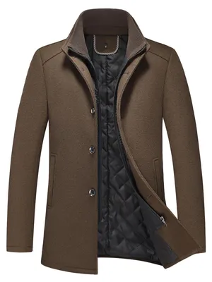 Imagen del producto de Abrigo de invierno Heren - Gabardina de lana con cuello alto - Color café