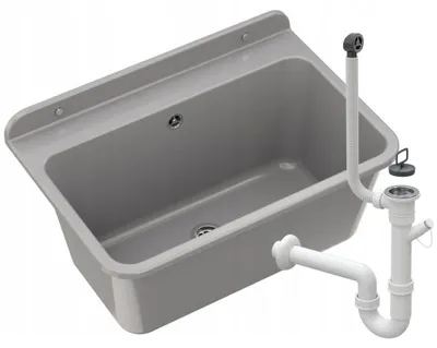 Produktbild von Granitan | Wirtschaftsspüle - LARGE - mit Siphon - Grau - 61 x 41 cm - für Waschküche und Garage