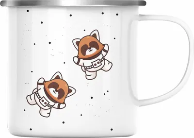 Produktbild von Trendation - Roter Panda Emaille Tasse Galaxie Kinder Geschenkidee für Jungs Mädchen Lustige Grafik (Silber)