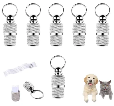 Produktbild von 6 Stück Adressanhänger Haustier Hund Katze mit Schlüsselring Kupfer feuchtigkeitsbeständig