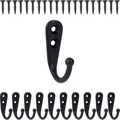 Imagen del producto de 10 ganchos s pequeños para colgar en la pared, con 20 tornillos incluidos, ideales para colgar bolsos, abrigos, toallas, llaves, y ahorrar espacio