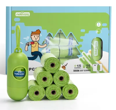 Produktbild von Nobleza Hundekotbeutel 240 Tüten mit Spender, Kotbeutel für Hunde, Wasserdicht, Reißfest, extra Groß, Dick und Stark - 16 Rollen