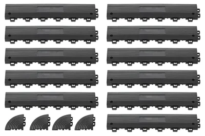Produktbild von Auffahrrampe für Klickfliesen - Rampenstücke-Set - Maße 31 x 6,9 cm - Set 11-teilig - Mit 4 Eckstücken - PP-Kunststoff - Für Garage & Werkstatt - Für Drainage-Klickfliesen
