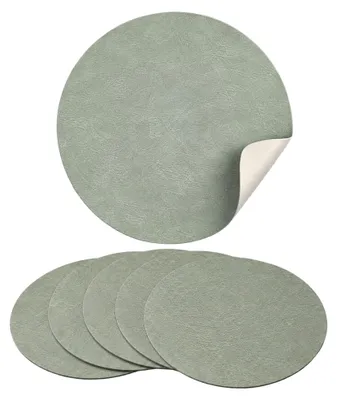 Produktbild von Platzset Kunstleder rund, 2in1 Wende-Tischunterlage, Platzdeckchen Polyurethan38cm Salbei/Beige 6er Set