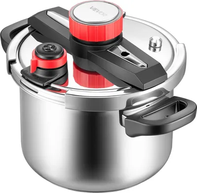 Produktbild von Schnellkochtopf, 6 l Schnellkochtopf aus Edelstahl, Druckkocher mit Dampfgitter, Deckel aus gehärtetem Glas, drei Druckeinstellungen für Fleisch, Bohnen, Reis, Suppen, Soßen, Kochdruck bis zu 100 kPa