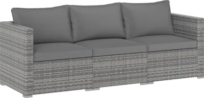 Zdjęcie produktu dla COSTWAY Sofa ogrodowa z polyratanu z poduszkami, 3-osobowa sofa wypoczynkowa odporna na warunki atmosferyczne, zestaw ogrodowy, meble ogrodowe, meble tarasowe 193 x 67 x 61,5 cm, kolor szary