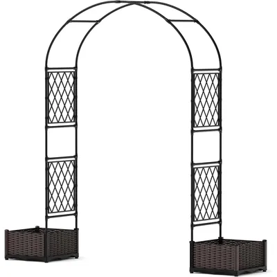 Immagine prodotto di Arco da giardino - Arco rampicante con struttura a graticcio - 2 fioriere - Rivestito in PE - Ideale per piante rampicanti - Resistente agli agenti atmosferici - 200 x 40 x 220 cm