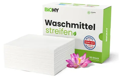 Produktbild von BiOHY Waschmittel Blätter, Waschmittel Streifen, Reisewaschmittel, wasserlösliches Waschpapier – 60 Blätter (1er Pack) / Frisch