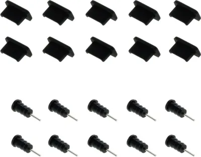 Immagine prodotto di Kit di 10 otturatori per porta usb-c e 10 per una entrata jack da 3,5mm - Tappetti per per che evitare polvere, umidità o granelli nei fori del proprio smartphone, tablet o lettore MP3