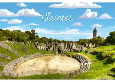 Image de Tableau mural encadré illustration Arène Saintes 65x97 cm, Tableau mural moderne pour décoration intérieure