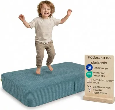 Zdjęcie produktu dla Pillows24 – Poduszka do skakania dla dzieci | 70x110x17 cm | Trampolina domowa dla dzieci ze sprężynami i pianką | Zdejmowany pokrowiec sztruksowy