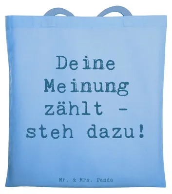Produktbild von Mr. & Mrs. Panda Jutebeutel Spruch Mutig zu Meinungen - Sky Blue - Geschenk, stehen, Ermutigung, Schultasche, Inspiration, Zuversicht, Vertrauem, Tasche, dokumententasche