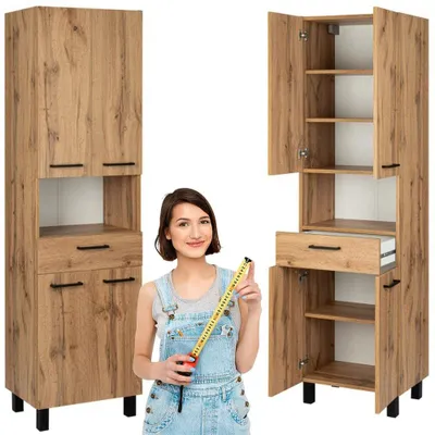 Produktbild von Astor | Badezimmersäule - Badschrank Astor Lupo - Braun - 50 x 180 Cm - Mit Türen, Schublade Und Regalen - Holzoptik