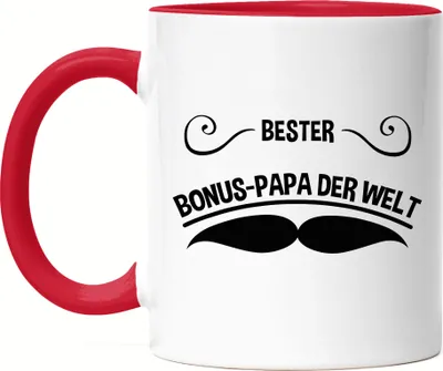 Produktbild von Bester Bonus-Papa Tasse Rot Spruch Vatertag Geschenkidee Bester Papa Dad Bart