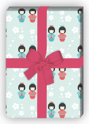Produktbild von Japanisches Geschenkpapier mit Kirschblüten in hellblau - G6428, 32 x 48cm