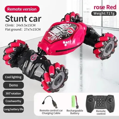 Immagine prodotto di Auto da drift RC - Modello 2071 - 4WD - Telecomando a gesti da 2,4 GHz + telecomando - Rotazione a 360° e drift a 45° - Luci LED e musica - Scala 1:16 - 1 batteria - Rosso