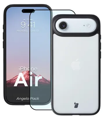 Produktbild von Schutzhülle + gehärtetem Glas für iPhone Air, Bizon Angelo Pack, Getönte mit schwarzem Rahmen