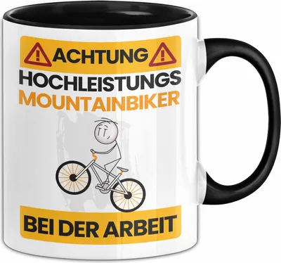 Produktbild von Mountainbiker Tasse Geschenk Lustiger Spruch Geschenkidee für Mountainbiker Achtung Hochleistungs Mountainbiker Bei Der Arbeit (Schwarz)