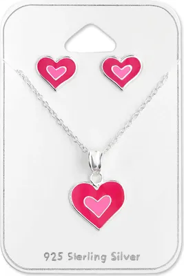 Produktbild von Set 925 Sterling Silber Ohrringe Herzen Ohrstecker und Kette