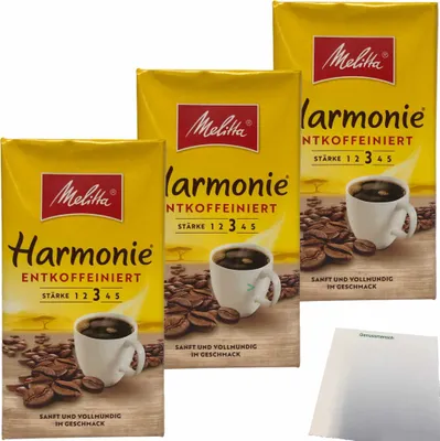 Produktbild von Melitta Kaffee Harmonie entkoffeiniert gemahlen Stärke 3 3er Pack (3x500g Packung) + usy Block