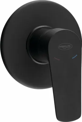 A black matte shower mixer tap with a single lever handle.