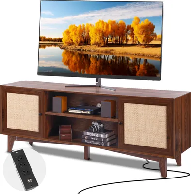 Produktbild von VEVOR Rattan-TV-Ständer 191cm Fernseher Boho-TV-Schrank Fernsehschrank Walnuss