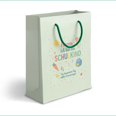 Produktbild von itenga Geschenktüte mit Kordel - Endlich Schulkind MINT - Motiv HURRA