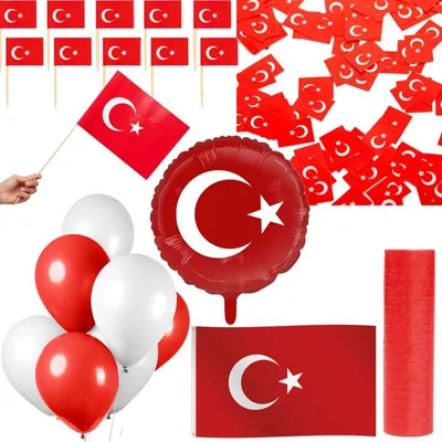 Produktbild von Türkei Party Deko Set 74 tlg. Partyset Partydeko rot weiß türkisch