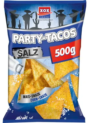 Zdjęcie produktu dla XOX Party Tacos Salt chrupiące pyszne chipsy kukurydziane z solą 500g